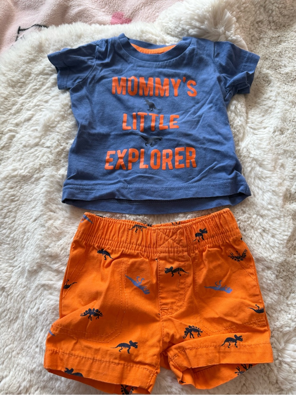 Carter's Blue and Orange "Mommy's Little Explorer" Tee & Dino Shorts Set